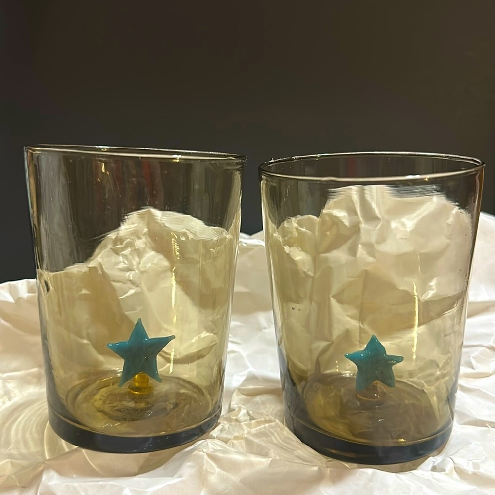 Urban Outfitters Star Glass Tumbler - Smokey Clear Glass and Blue Star set